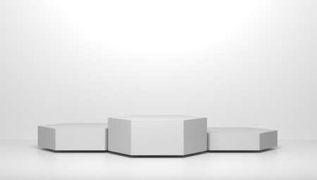 3d render three places of the winners. Hexagonal podiumsの写真素材