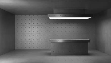 3d render concrete structure interior. Morgue room with cutting tableの写真素材