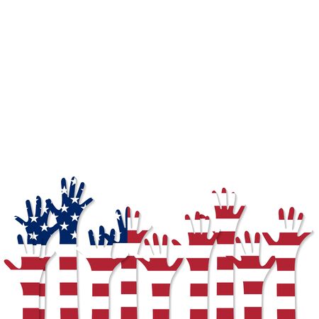 Vote. Hands in the colors of the flag of the United States of America.のイラスト素材