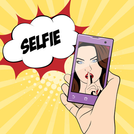 Woman making "selfie". Illustration in pop-art style.のイラスト素材