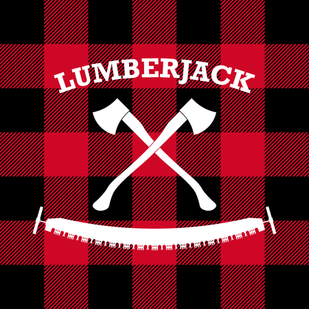 Lumberjack logo label with axes and crosscut sawのイラスト素材