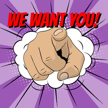 We want you. Pointing hand illustration in pop art styleのイラスト素材