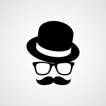 Hat, glasses and mustache. Hipster silhouette.のイラスト素材