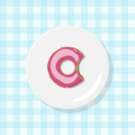 Bitten glazed donut rolls on a plate. illustrationのイラスト素材