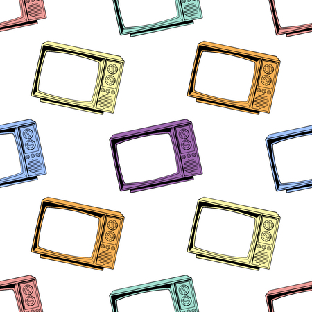 Retro colorful TV seamless pattern. Vector illustrationのイラスト素材