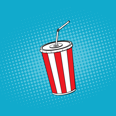 Paper cup of cola with tube, pop-art retro style. Vector illustrのイラスト素材