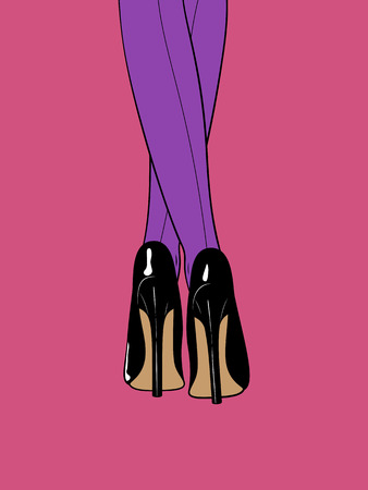 Sexy female feet in high heels. Illustration in pop art styleのイラスト素材