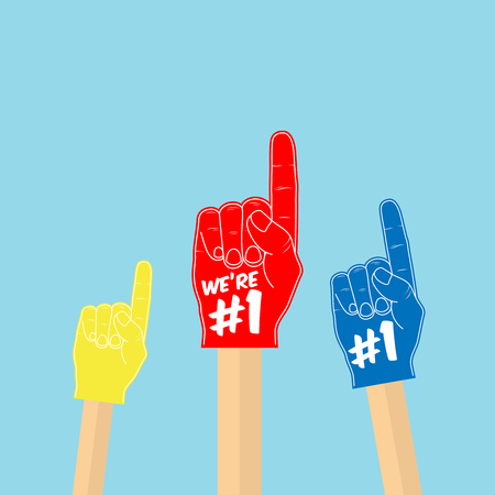 Football fans. Raised hands wearing foam fingers.のイラスト素材