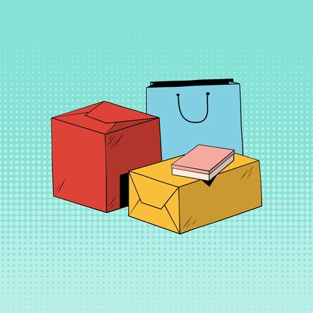 Presents and gifts boxes illustration in comic retro pop art styleのイラスト素材