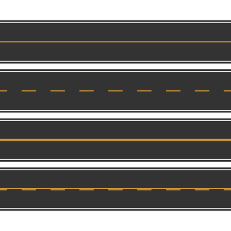 Asphalt straight seamless roads with marking set. Vector illustrのイラスト素材