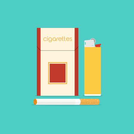 Cigarette packet and lighter Vector illustration in flat designのイラスト素材