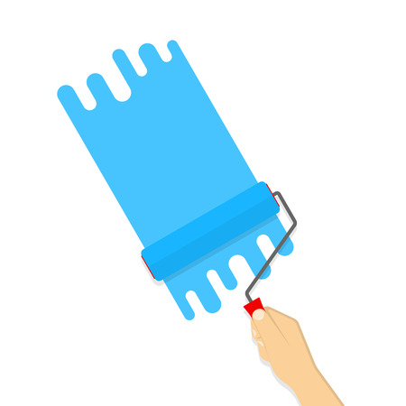 Hand with paint roller. Illustration in flat style.のイラスト素材