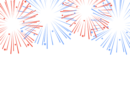 Red and blue exploding fireworks with stars. Vectorのイラスト素材