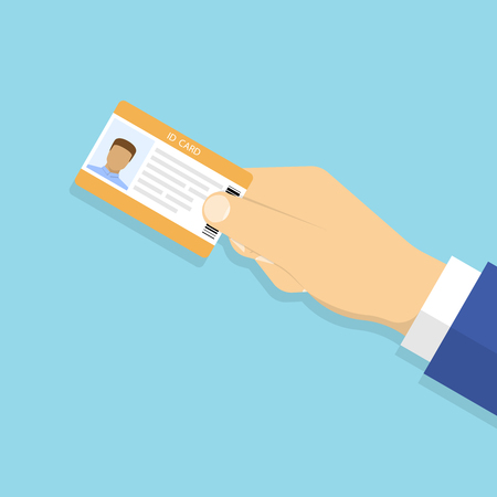 Hand holding the id card. Vector illustration in flat styleのイラスト素材