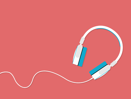 Headphones isolated on a red background. Vector illustration in flat styleのイラスト素材