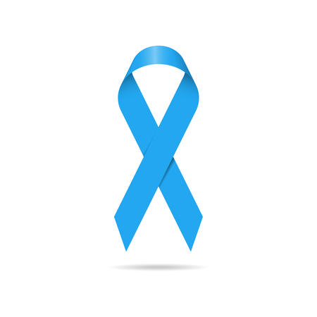 Blue ribbon on white background. Prostate cancer awareness symbol. Vector illustrationのイラスト素材