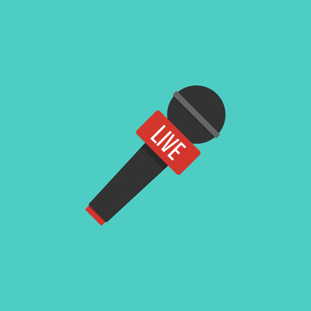 Microphone illustration in flat style. Symbol breaking news on TV. Vectorのイラスト素材