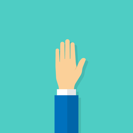 Raised hand with open palm facing. Vector illustration in flat styleのイラスト素材
