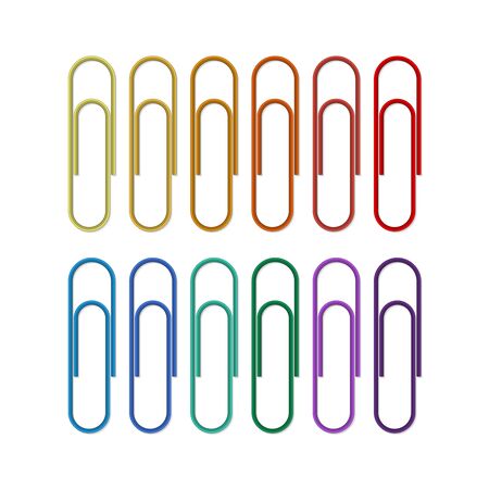 Colorful paper clips isolated on white background. Vector Illustrationのイラスト素材