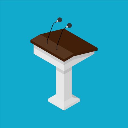 Whte tribune, stand rostrum with microphones. Isometric illustration. Vectorのイラスト素材