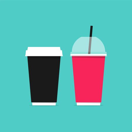 Paper cups for cold and hot drinks, as well as for vending machines. Vector illustration in a flat styleのイラスト素材