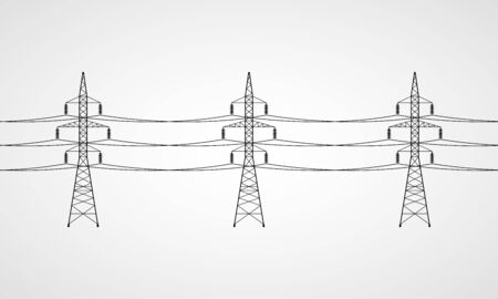 Power lines. High voltage power line transmission towers. Vector illustrationのイラスト素材