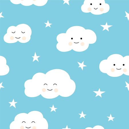 Seamless pattern with cute clouds. Ornament for textiles and wrapping. Vector backgroundのイラスト素材