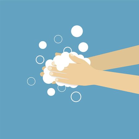 Washing hands with soap palm to palm. Vector Illustration in flat styleのイラスト素材