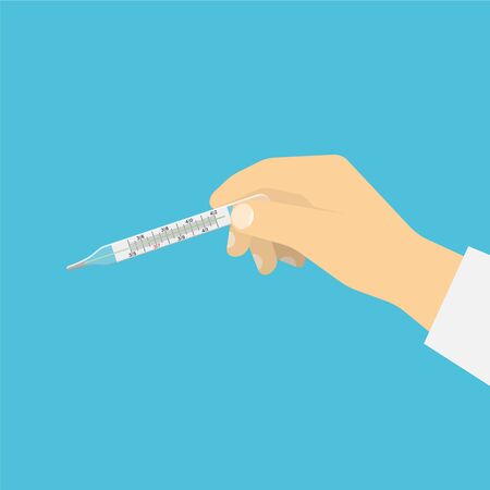 The hand holds a thermometer. Vector illustration in flat styleのイラスト素材