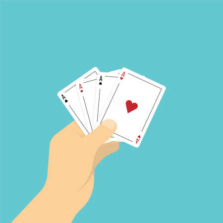 Four aces playing cards in hand. illustration