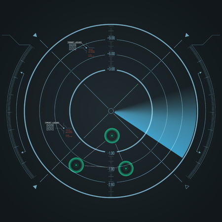 Digital radar screen. Futuristic user interface with datailed panels.のイラスト素材