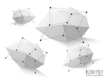 Set of low poly geometry design element.  Communication or molecule vector background.のイラスト素材