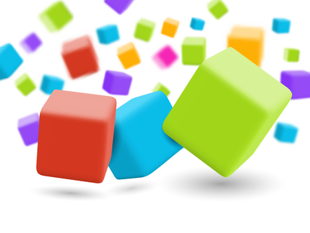 Vector background. Falling smooth cubes with DOF effect.のイラスト素材