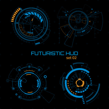 Set of sci fi futuristic user interfaces on dark background. Vector illustration.のイラスト素材