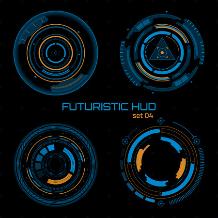 Set of sci fi futuristic user interfaces on dark background. Vector illustration.のイラスト素材
