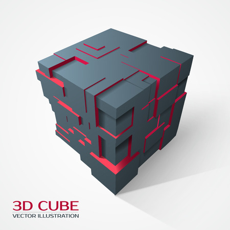 Design element. 3d cube with extruded polygons. Vector illustration.のイラスト素材