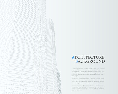 Perspective 3d architecture background with wire frame skyscrapers vector illustration.のイラスト素材