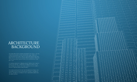 Perspective 3d architecture background with wire frame skyscrapers vector illustration.のイラスト素材