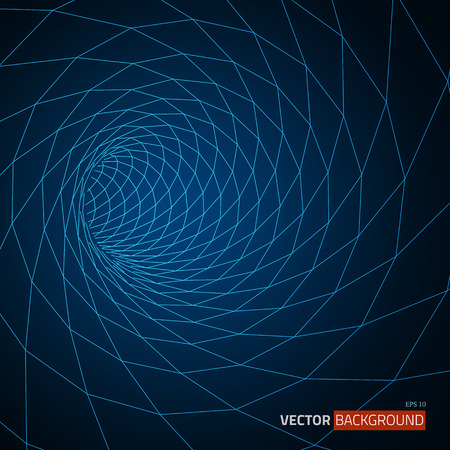 Digital 3d wire frame tunnel vector abstract background.のイラスト素材
