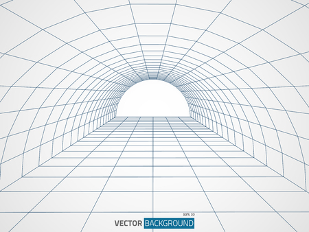 Digital 3d wire frame tunnel vector abstract background.のイラスト素材
