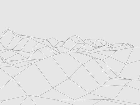 Wireframe polygonal landscape, Terrain with connected lines and dots.のイラスト素材