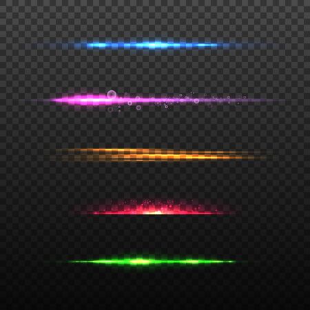 Set of colorful glow light effects on ablack backgroundのイラスト素材