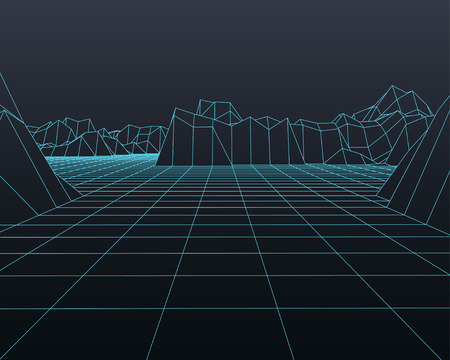 Digital landscape abstract vector wire frame background. 3d technology illustration for presentations and polygraph products.のイラスト素材