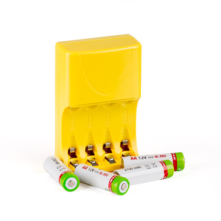 Digital charger with batteries on white background
