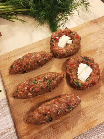 Raw kebabs before frying and cooking