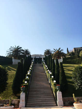 The Bahai Gardens in Haifa in Israel. the most beautifull place in the word, where you can admire colorfull gardens, terrace and other plantsの写真素材