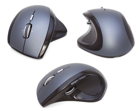 Three Modern Ergonomic Mouses isolated on the white backgroundの写真素材