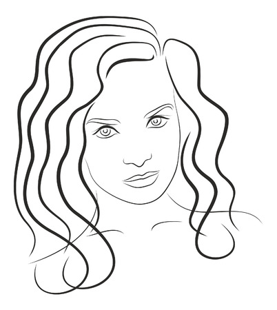 Black and white drawing young woman's face 6のイラスト素材