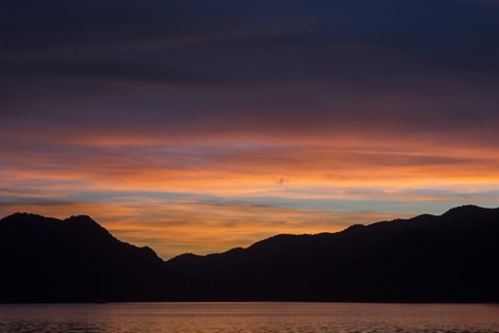 panorama of colorful sunset on mediterranean seaの写真素材