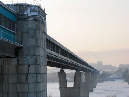 Subway bridge over river Ob. Russia. Novosibirskの写真素材